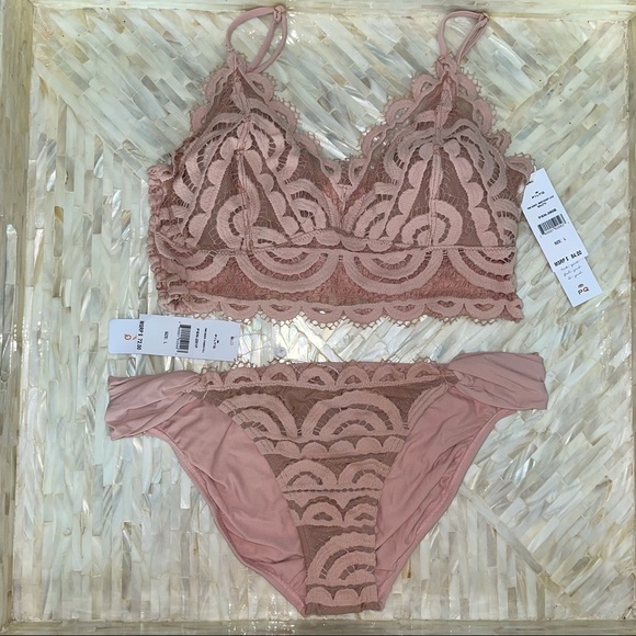 New PQ SWIM LACE Sweetheart Crochet Lace Bralette Bikini Top PINK SANDS - Picture 15 of 16